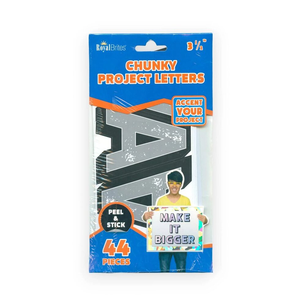 Royal Brites 3.5" Chunky Peel & Stick Letters – Distressed Gray, 44-Pack